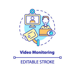 Video monitoring concept icon. Camera recording for workplace security. Employee monitoring abstract idea thin line illustration. Vector isolated outline color drawing. Editable stroke