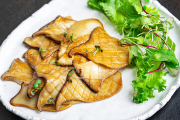 eryngii mushroom fried slice oyster grill King mushrooms eringi copy space food background 