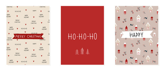Scandinavian Christmas card with cute lettering in Hand drawn style. Ho ho ho postcard. Vector stock illustration