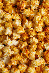 fresh caramelized popcorn close up