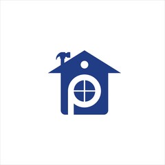 initial p logo vector template house hammer