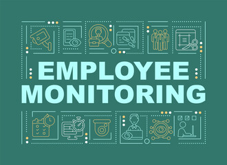 Employee monitoring methods word concepts banner. Tracking productivity. Infographics with linear icons on green background. Isolated creative typography. Vector outline color illustration with text