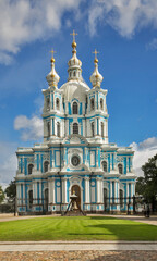 Fototapeta na wymiar Smolny cathedral - Resurrection of Christ church in Saint Petersburg. Russia