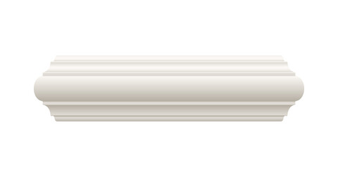 White moulding cornice or skirting. Ceiling crown baseboard on white background. Plaster, wooden or styrofoam interior decor. Classic home design. Vector illustration. © Kusandra