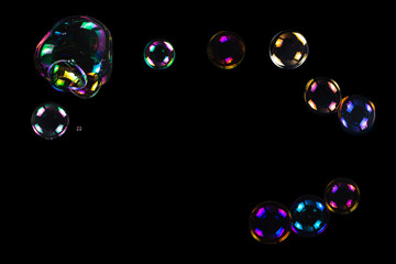Soap bubbles isolated on a black background