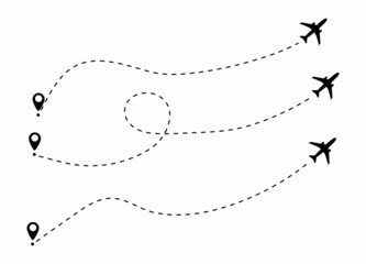 Dotted line of the route of the aircraft. Tourism and travel. Vector illustration.