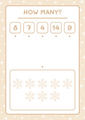 How many snowflake, game for children. Vector illustration, printable worksheet