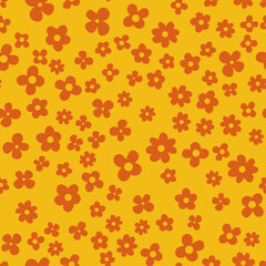 Orange flower seamless pattern on yellow background, wallpaper wrapping textile design