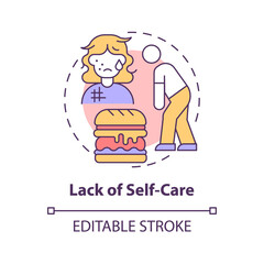 Lack of self-care concept icon. Neglect individual health and hygiene. Ignoring basic personal needs abstract idea thin line illustration. Vector isolated outline color drawing. Editable stroke