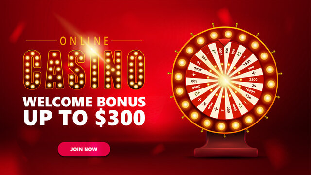 Online casino, red invitation banner for website with button and red Casino Wheel Fortune