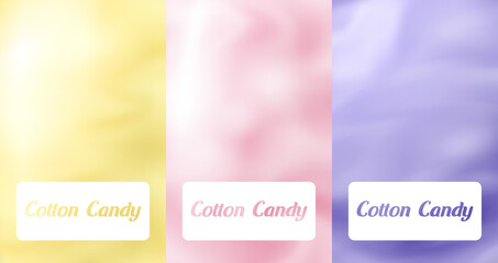 Cotton candy clouds multicolor poster collection place for text realistic vector illustration
