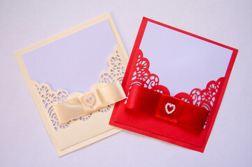 red and beige card on white background