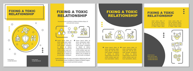 Repair toxic relationship brochure template. Recover reciprocity. Flyer, booklet, leaflet print, cover design with linear icons. Vector layouts for presentation, annual reports, advertisement pages