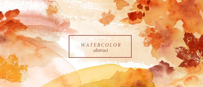 Abstract autumn watercolor art. Bright warm colors, fall leaves. Frame, background for text.
