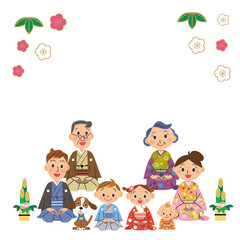 三世代家族　家族　お正月　挨拶　余白