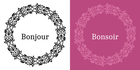 Cadre vintage ancien classique fleur rond cercle trait décoratif ornemental élégant mariage invitation romance - obrazy, fototapety, plakaty