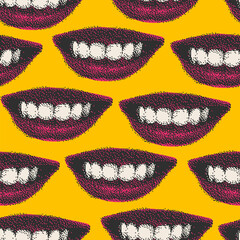 Repeatable bright lips background. Universal editable seamless pattern