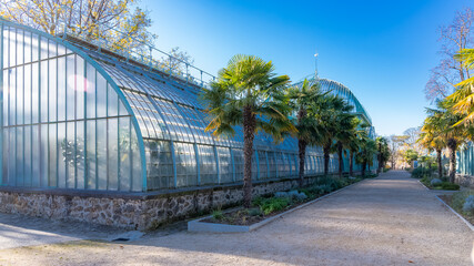 Fototapeta na wymiar Paris, France, the Auteuil greenhouses, beautiful public garden in autumn 