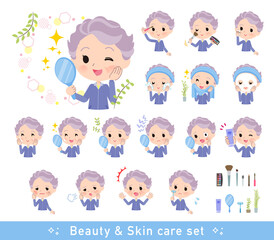 美容に関する青ジャージ高齢女性のセット