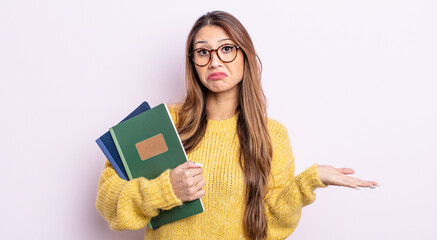 asiatic pretty woman feeling puzzled and confused and doubting. student concept