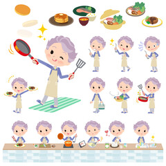 料理に関する青ジャージ高齢女性のセット