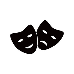 Theatrical masks, black icon. Isolated on white background vector illustration.