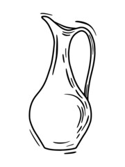 Clay wine jug with handle linear vector icon in doodle sketch style