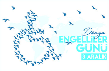 3 aralik dunya engelliler gunu. Translation: 3 december world disability day, vector disabled logo