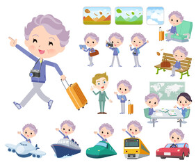 旅行に関する青ジャージ高齢女性のセット