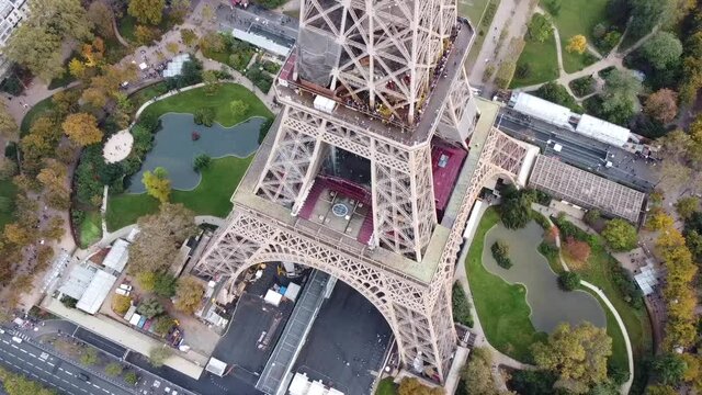Paris France from above, Eiffel Tower drone panorama, autumn 2021