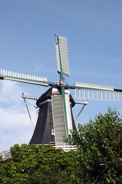 Windmill "De Duif" from 1852 in the village Ezinge. Netherlands