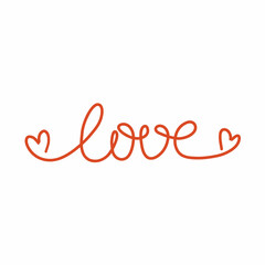 Fototapeta na wymiar lettering love. hand drawn lettering with hearts. Valentine's Day. vector illustration isolated on white background.