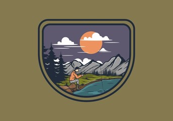 Outdoor wild fishing illustration drawing