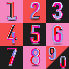 set of numbers, Contemporary style (1-9, 0)