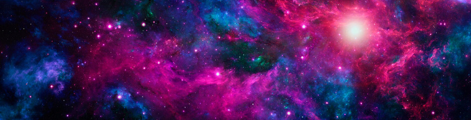 Cosmic colorful background with nebula and shining stars - obrazy, fototapety, plakaty