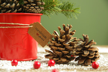Festive natural, zero-waste, plastic-free, Christmas decoration. DIY winter holidays home decor...