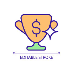 Prize money RGB color icon. Receive payments as reward. Winning lottery. Sports competition. Financial rewards. Isolated vector illustration. Simple filled line drawing. Editable stroke