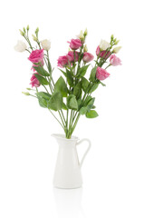 Bouquet of roses  in glass vase isolated on white background