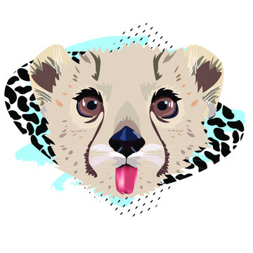Illustration of a leopard teasing. A comical character. The leopard shows his tongue.