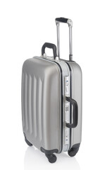 Gray travel bag close up isolated on white background