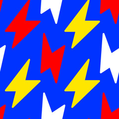 Vector simple illustration with bright color flash on blue background. Flat style seamless pattern design with sharp shape