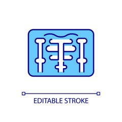 Chest xray RGB color icon. Breast scanning. Thorax x ray shot. Ribs and arm bones. Medical examination. Radiologist checkup. Isolated vector illustration. Simple filled line drawing. Editable stroke