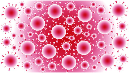 Red vector background of multiple germs covering entire frame. Germs are red. Disease, sickness, Healthcare.