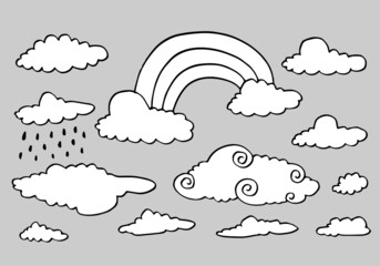 Hand drawn weather collection. Flat style vector illustration on gray background.