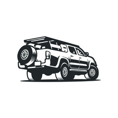 Overland 4x4 double cabin truck black and white vector isolated © bonky