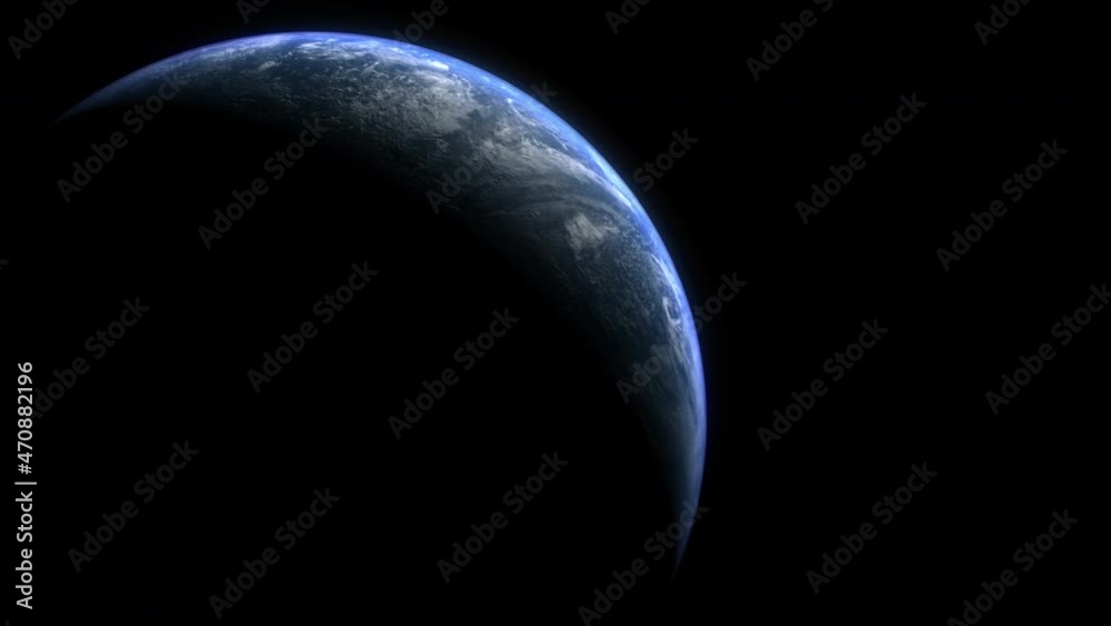 Poster sun rise above earth as view from space with vibrant blue atmosphere and cloudy sky showing continen