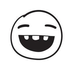 Doodle grinning emoji. Squinting eyes laugh expression, vector illustration