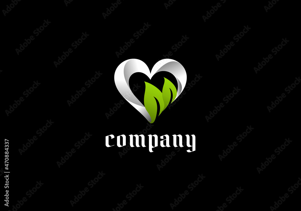 Wall mural Logo Element Symbol Love Leaf Green White Color Vector Illustration Template Good For Any Industry