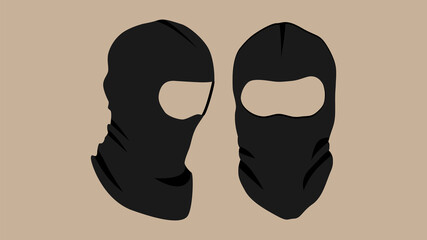Black balaclava or bandit mask. Vector image of a black mask with slits for the eyes. - obrazy, fototapety, plakaty