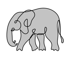 Silhouette of abstract color elephant as line drawing on white. Vector